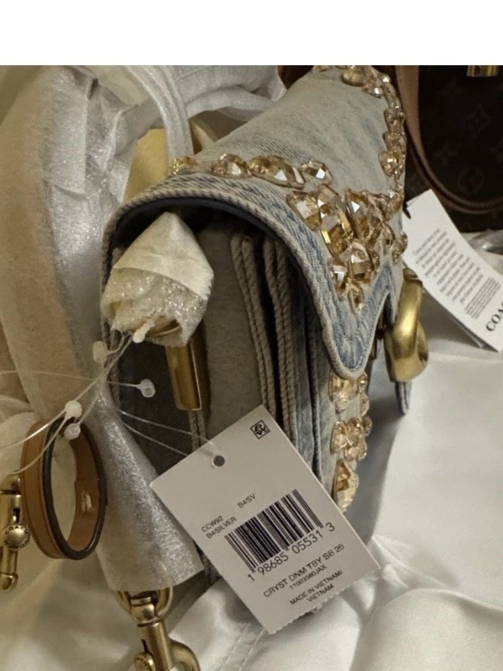Coach Denim Crystal-Embellished Tabby 26 Bag in Light Blue - Picture 3 of 9